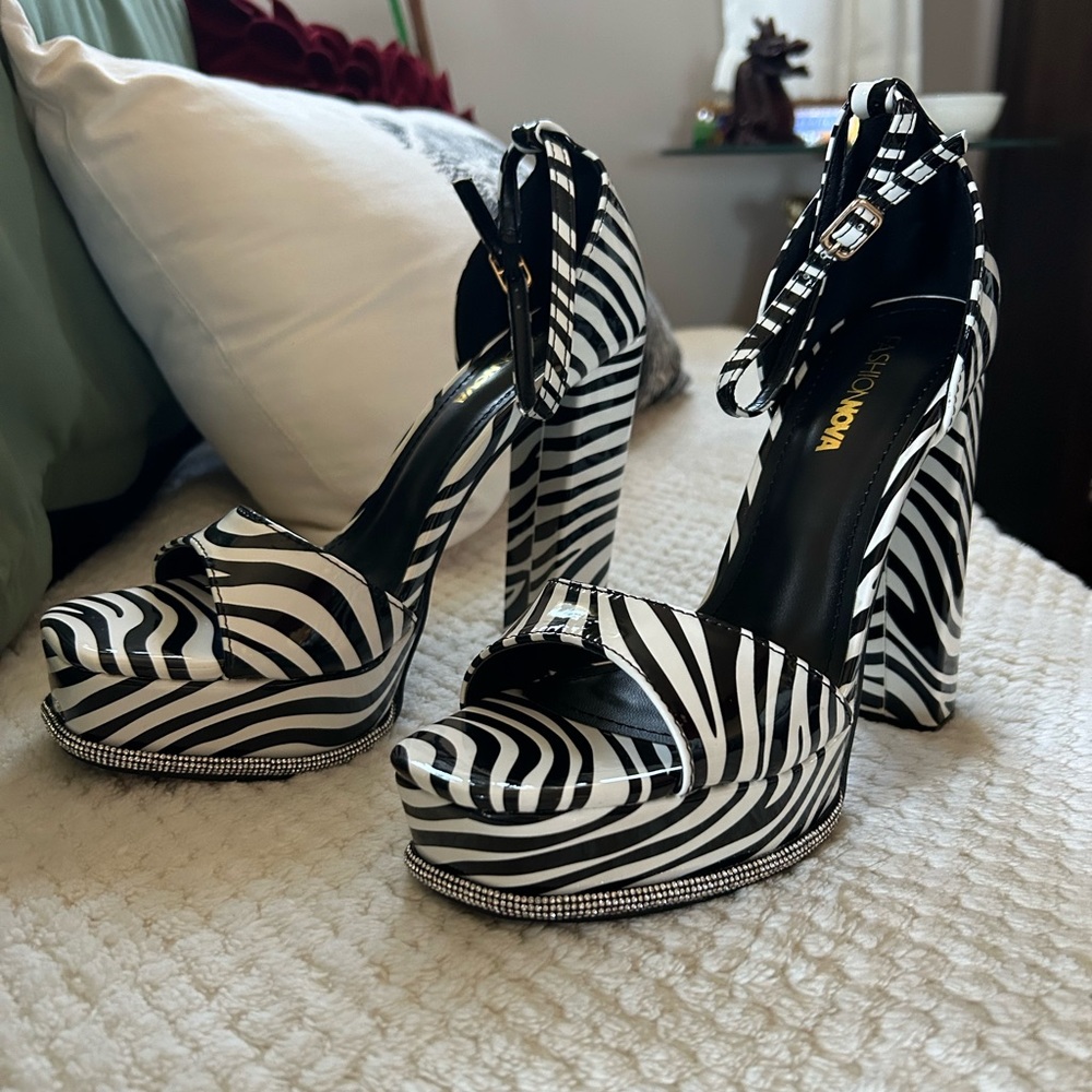 Zebra Print Heels with Rhinestones